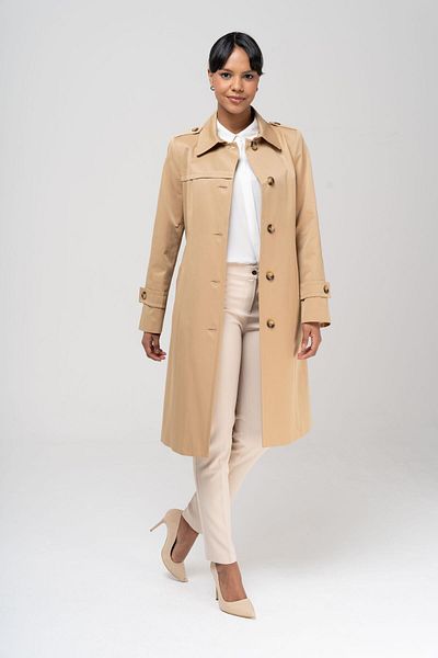 Olcay Wasserabweisender, gefütterter Trenchcoat mit Hemdkragen in großer Größe KAMEL 6559