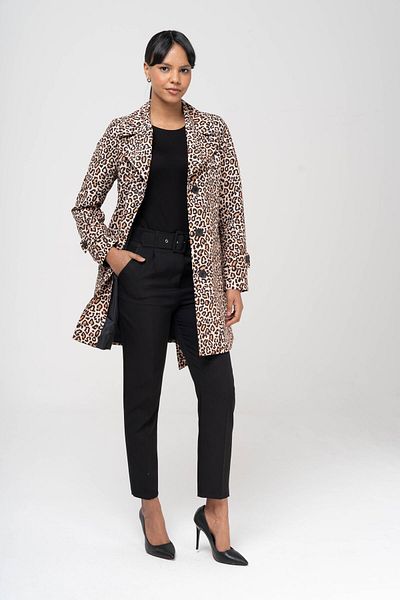 Olcay Trenci pentru bărbați cu model leopard negru - căptușit 6572