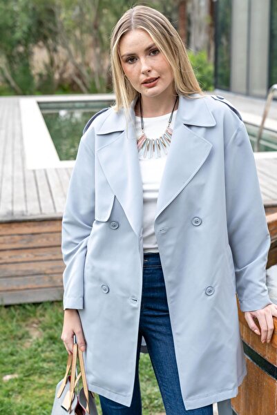 Olcay Trenčkot bez podšívky s pláštěm a nárameníky Detailní vodoodpudivé vlastnosti SVĚTLE MODRÁ 6541