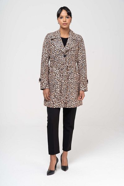 Olcay Trenci pentru bărbați cu model leopard negru - căptușit 6572