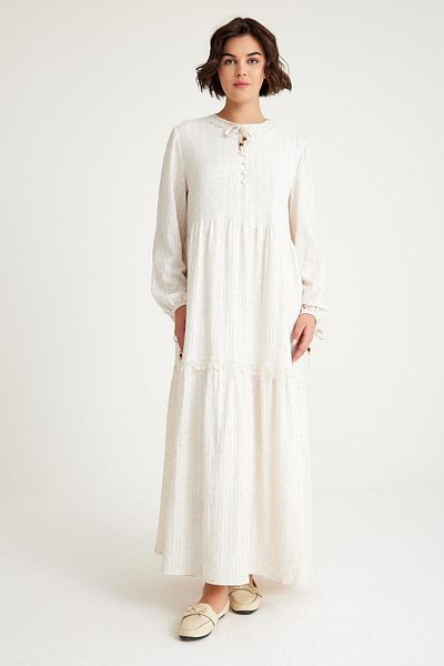 Olcay Λινό Δαντέλα Λεπτομερές Φόρεμα ΜΠΕΖ 9234-E - Lace Up Shaping