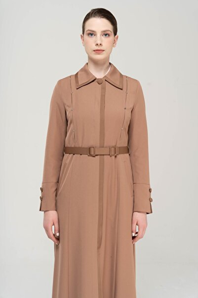 Olcay Πουκάμισο γιακά σατέν και αξεσουάρ Λεπτομερής επένδυση Top Coat KAMEL 6562