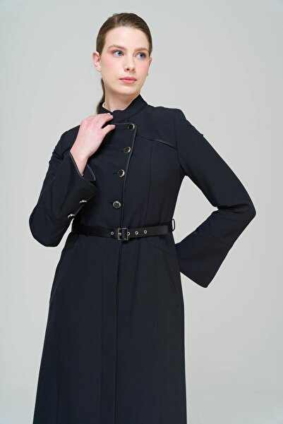 Olcay Hlavní límec a saténový detailně lemovaný svrchní kabát ČERNÁ 6563