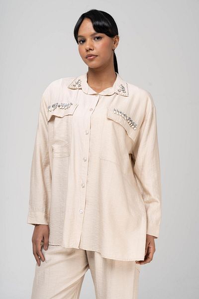 Olcay Tuniği Stone részletes elasztikus deréknadrág szett BEIGE 9222-TK