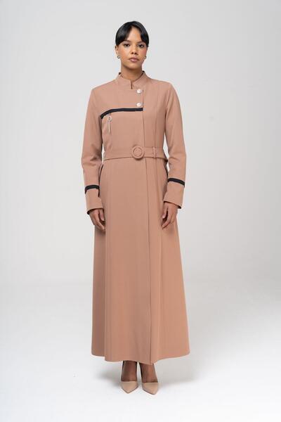 Olcay Lined Overcoat with Judge Collar Garnish and Accessory Detail KAMEL 6550