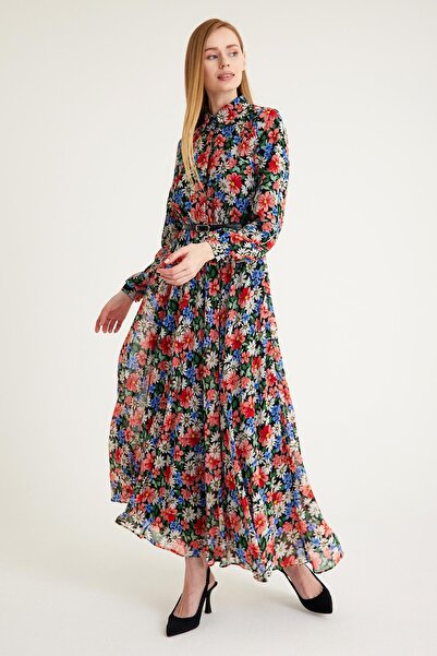 Olcay Vzorované šifónové šaty - MERCAN 9619-EY s príslušenstvom v páse a opasku