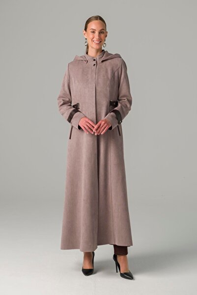 Olcay Vizon 6412 - Αποσπώμενο παλτό με κουκούλα με δερμάτινη λεπτομέρεια