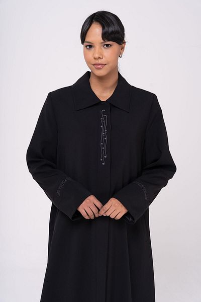 Olcay Broderie guler de cămașă Detaliată Top Coat de mărime mare NEGRU 6557