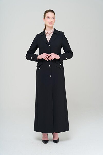 Olcay معطف رجالي مبطن بياقة كتاف وأزرار معدنية باللون الأسود 6566