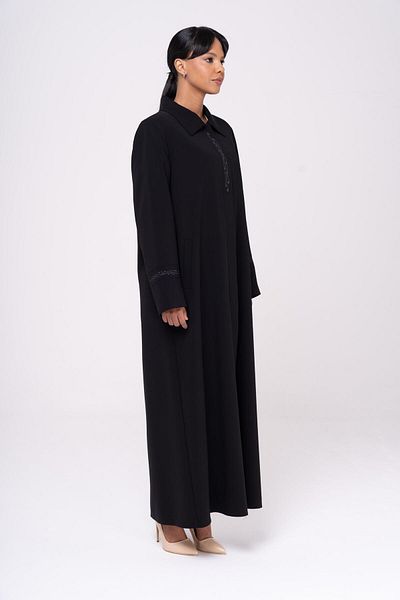 Olcay Broderie guler de cămașă Detaliată Top Coat de mărime mare NEGRU 6557