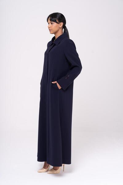 Olcay Shirt Collar Embroidery Detailed Lined Large Size Top Coat NAVY BLUE 6553