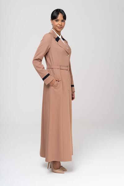 Olcay Men's Collar Point and Belt Detailed Lined Top Coat KAMEL 6552