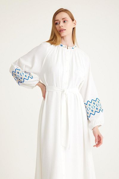 Olcay WHITE Chief Collar Embroidery Detailed Dress 2604-EY