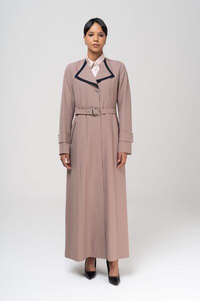 Olcay Detailed Lined Overcoat Vyzon 6549 Collar Garni and Belt