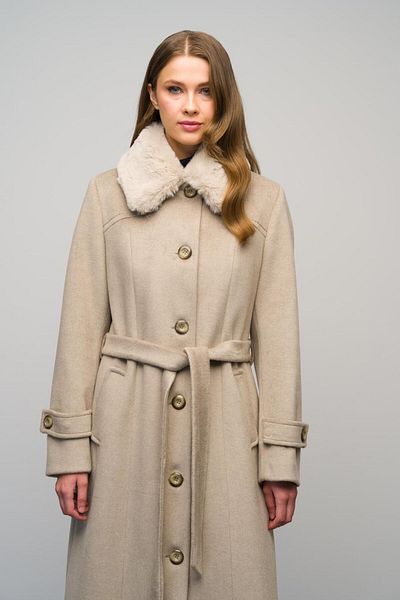 Olcay Plus Size Detachable Fur Coat - Shirt Collar Stone 3071