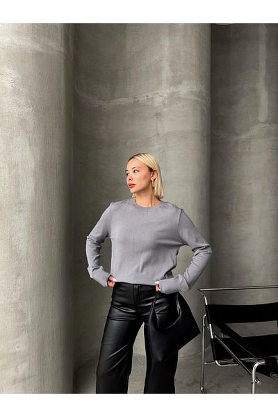 Olcay GREY Tricoturi Pulover cu gât crew 8235