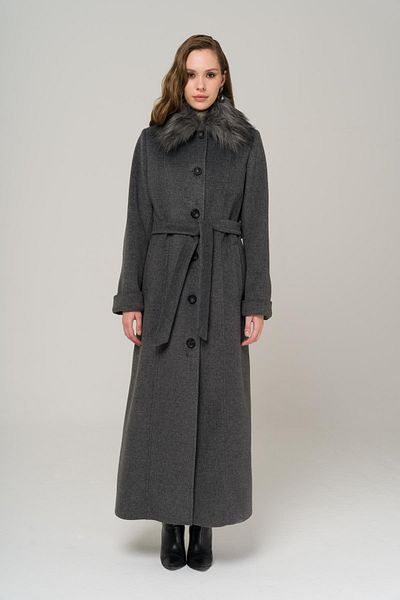 Olcay Plus-Size-Mantel mit abnehmbarem Pelzkragen DUNKELGRAU 3988