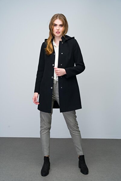 Olcay Černý sudový límec odnímatelný kabát s kapucí 3003