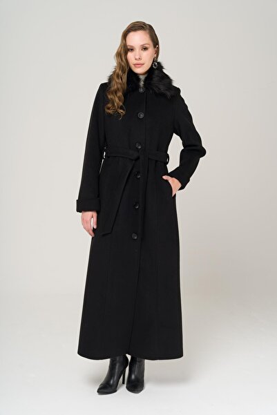 Olcay Kabát větší velikosti s odnímatelným límcem, ČERNÁ 3988