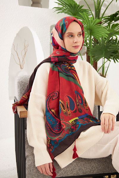 Şalland Authentic Pattern Shawl Scarf [red]