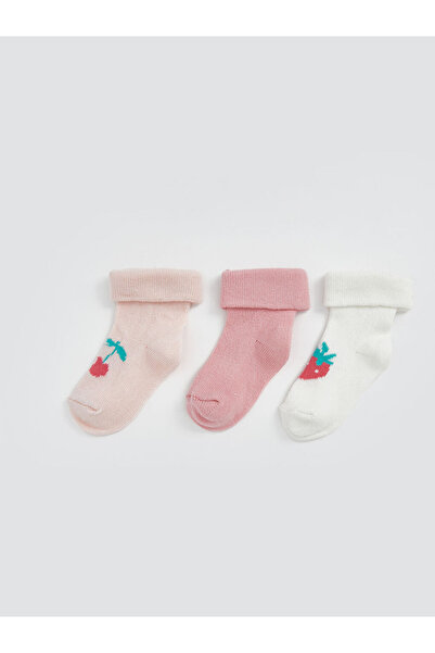 LC Waikiki Rmz Gi̇yi̇m Farkiyla Zero Roba Collar Printed Baby Girl Socks 3-Pi...