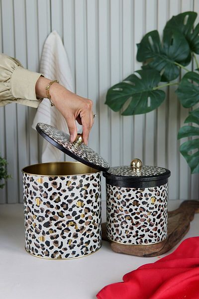 EVLE Leo Patterned Metal Storage Container Set of 2,1 Liters 4.1 Liters Erb48V4