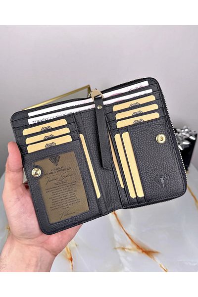 Fil Deri Луксозен дамски портфейл от естествена кожа с много отделения и цип 2091