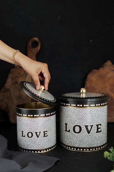 EVLE Mosaic Patterned Metal Storage Container Set of 2,1 Liters 4.1 Liters Erb48U1