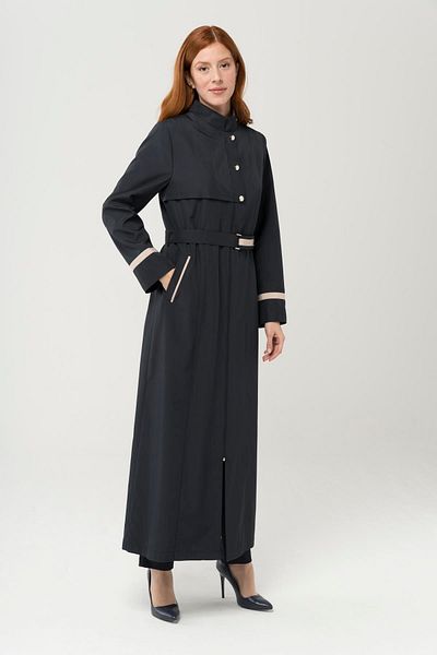 Olcay Garni Довгий тренчкот на блискавці Garni Navy Blue 4291 з детальною застібкою-блискавкою