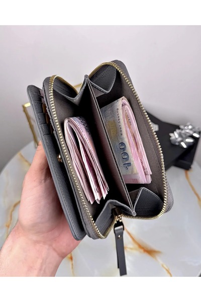 Fil Deri Hakiki Deri Çok Bölmeli Fermuarlı Lüks Kadın Cüzdan 2091
