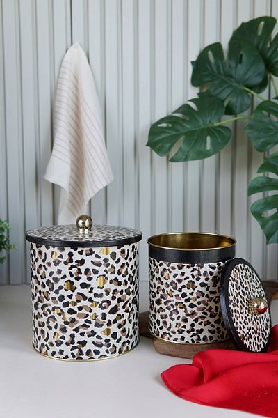 EVLE Leo Patterned Metal Storage Container Set of 2,1 Liters 4.1 Liters Erb48V4