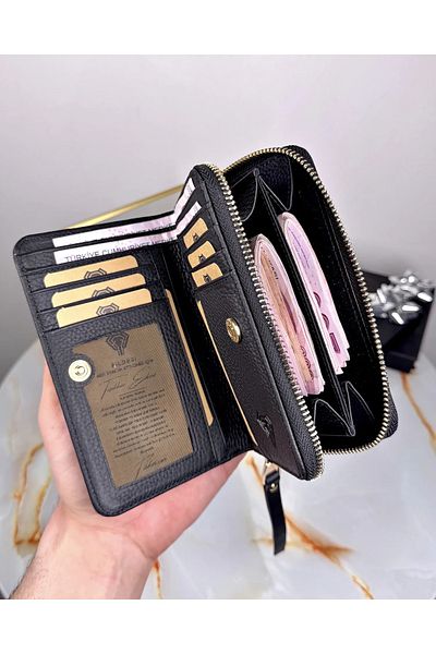 Fil Deri Луксозен дамски портфейл от естествена кожа с много отделения и цип 2091