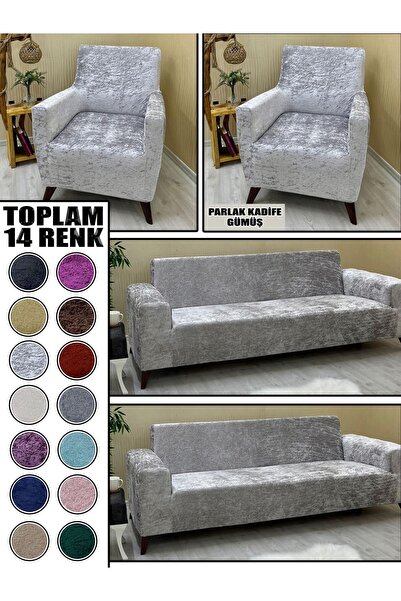 KILIFSAN PARLAK KADİFE KUMAŞ 2 ADET ÜÇLÜ & ÇEKYAT- 2 ADET TEKLİ SET KOLTUK KI...