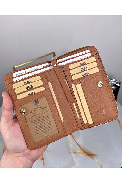 Fil Deri Луксозен дамски портфейл от естествена кожа с много отделения и цип 2091