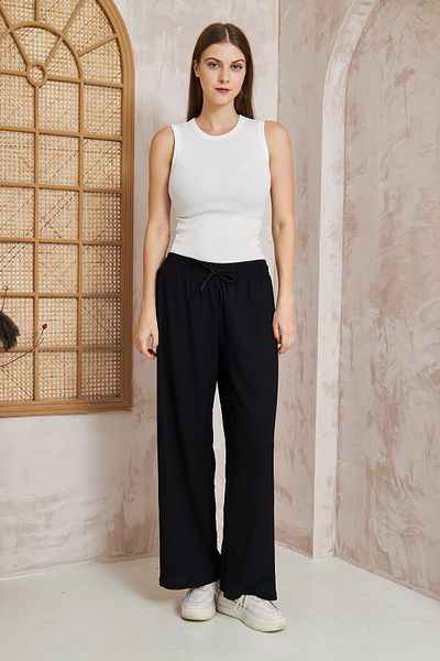 EGN Women's Summer Tiril Seersucker Wide Leg Trousers