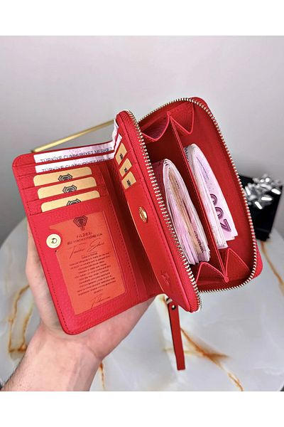 Fil Deri Луксозен дамски портфейл от естествена кожа с много отделения и цип 2091