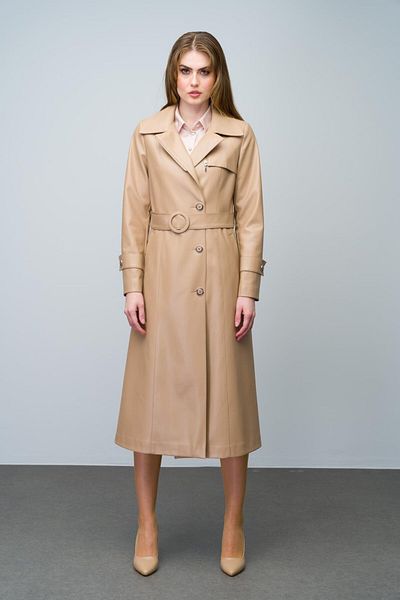 Olcay KAMEL 6609 - Leder-Trenchcoat mit Reißverschluss am Kragen und Gürtelschnalle