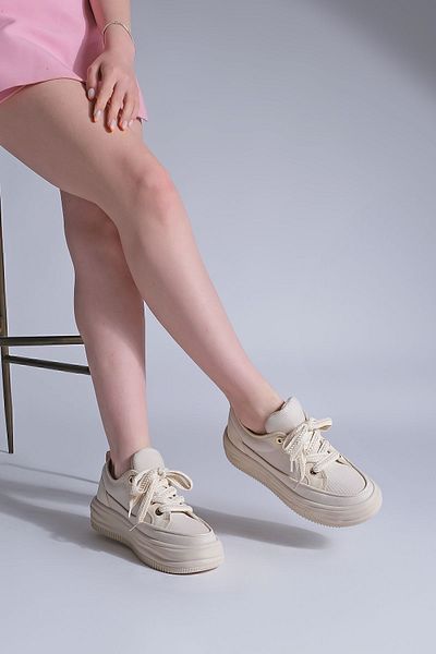 Marjin Leinen-Sneakers für Damen mit hoher Sohle - Schnürschuhe Hesna ECRU