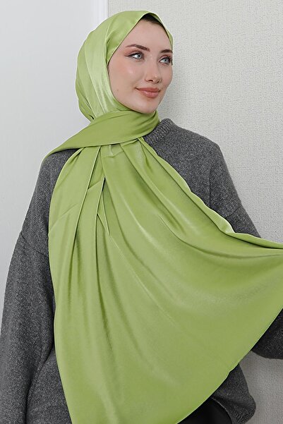 GİYZAMİLA Model Satin Shawl Light Green