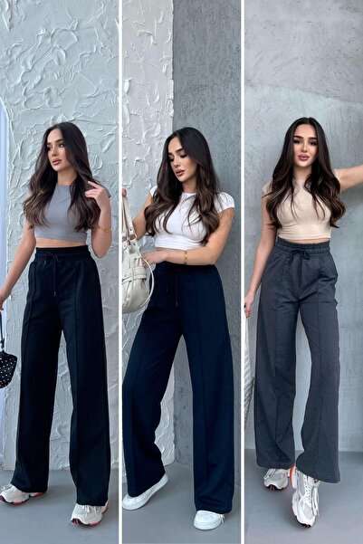 COMEOR Γυναικείο φούτερ με φαρδύ πόδι ψηλόμεσο - Μαύρο Navy Blue Anthracite 3...