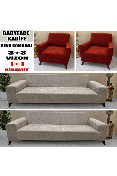 KILIFSAN BABYFACE KADİFE KUMAŞ RENK KOMBİNLİ 2 ADET ÜÇLÜ & ÇEKYAT- 2 ADET TEK...