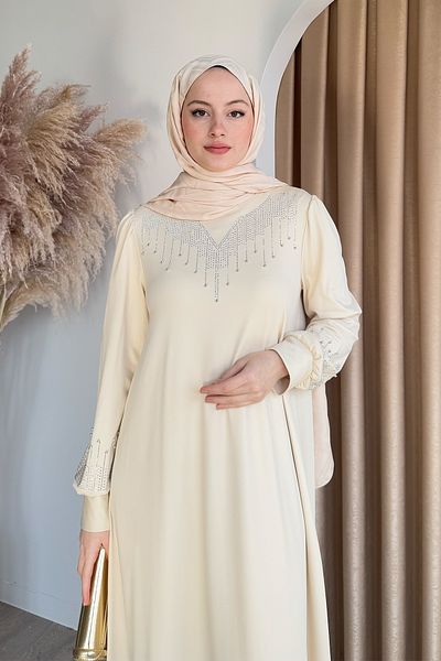 InStyle Rochie de scuba cu pietre prețioase și perle