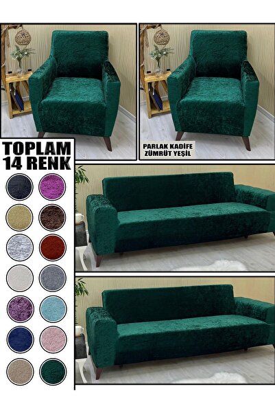 KILIFSAN PARLAK KADİFE KUMAŞ 2 ADET ÜÇLÜ & ÇEKYAT- 2 ADET TEKLİ SET KOLTUK KI...