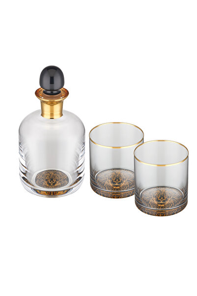 Decorium Leo 24 Ayar Altın Yaldızlı 4 Parça Kapaklı Siyah - Altın Cam Viski T...