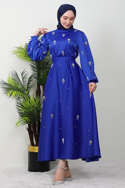 GİYZAMİLA Βραδινό φόρεμα Ada Satin Saks