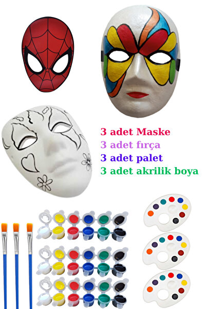 O&S Oyun ve Sanat Eğlen-Üret 3 Adet Karton Maske Boyama Faaliyeti, Resim Başl...