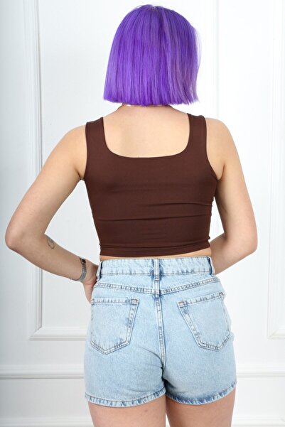 CİDDE Къс кафяв топ с презрамки