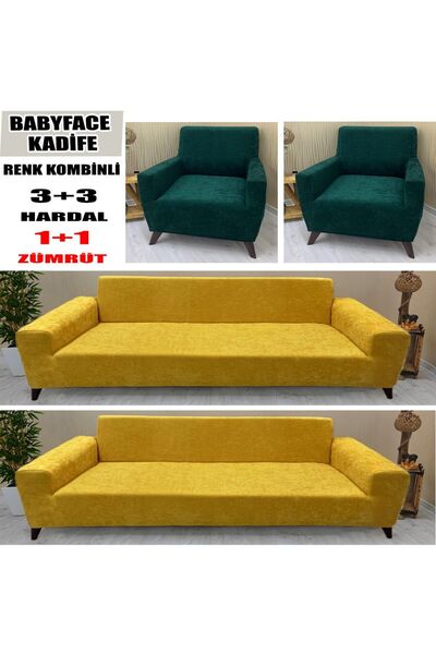 KILIFSAN BABYFACE KADİFE KUMAŞ RENK KOMBİNLİ 2 ADET ÜÇLÜ & ÇEKYAT- 2 ADET TEK...