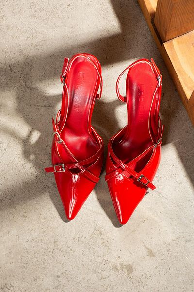 diclepolat Andel Red Patent Leather Pointed Toe Belt Detailed Heeled Women's Shoes