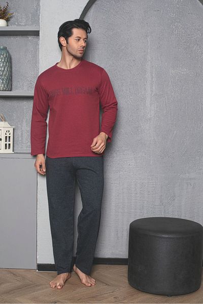 Sude HOMEWEAR Men's Long Sleeve Two Thread Pajama Set